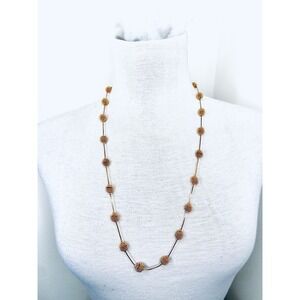 Trifari Gold Tone Coiled Bead Station Necklace Vintage 30 Inch Snake Chain